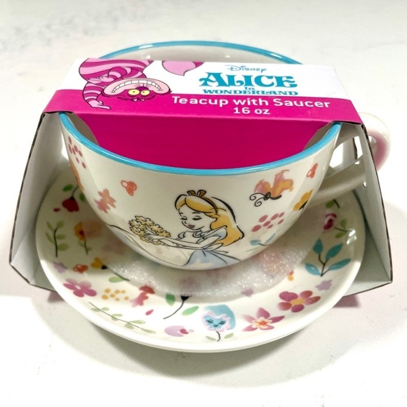 Disney Alice in Wonderland Floral & Black/White Teacups with Saucers Set of 2 - Picture 3 of 6
